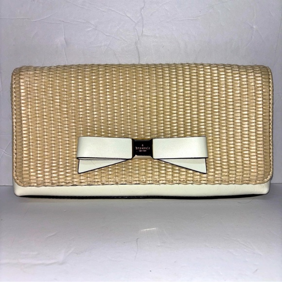 kate spade Handbags - Kate Spade New York Montford Park Straw & White w/ Gold Clutch/Purse